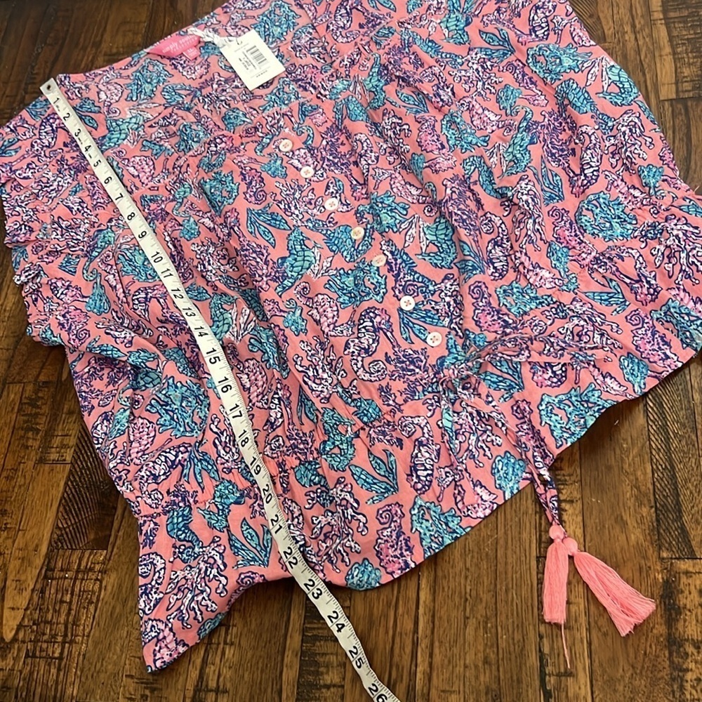 NWT Simply Southern Top Seahorses blue elastic waist sleeveless ruffle detail XL - Picture 9 of 13